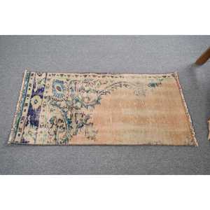 Alfombra Turca de 1.8x3.2 pies, Alfombra Pequeña Vintage, Alfombra de Lana a Cuadros Marrón y Azul - Product Image 4