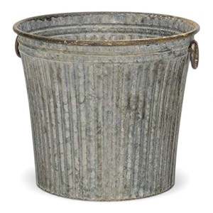 Maceta Redonda Vintage de Metal Galvanizado con Asas de Anillo, Decoración Rústica de Estilo Campestre para Interiores - Product Image 5