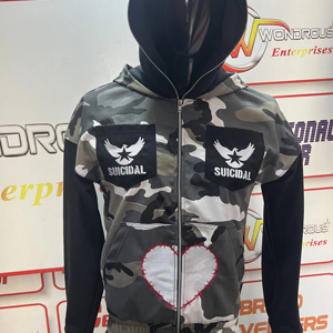 Chaqueta con capucha para hombre de invierno, diseño de camuflaje de punto bordado, forro polar de algodón, cremallera sólida, teñido liso, secado rápido - Product Image 1