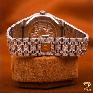 นาฬิกากลไกแนวฮิปฮอปประดับเพชรหรูหราสำหรับผู้ชายลายเพชรเพชรโมอิสซาไนต์สุดคลาสสิกวันที่สแตนเลสสีดำมีสไตล์ของขวัญที่สมบูรณ์แบบ - Product Image 3