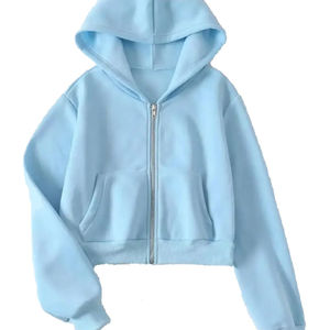 Sweat-shirts à capuche zippés courts rouges personnalisés, tissu doux, sweat-shirts chauds, veste zippée tendance, streetwear décontracté, 100% coton, manches longues - Product Image 3