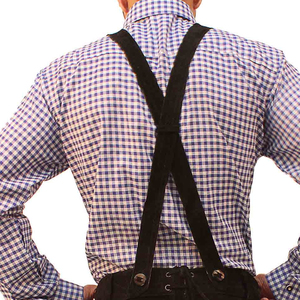 Alemán austriaco bávaro Lederhosen hombres sólido desgastado gamuza cuero Vintage Look bordado pantalón largo conjunto corto camisa - Product Image 6
