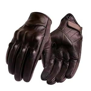 Gants de moto de course en cuir à manchette courte Gants de moto de protection durables marron avec écran tactile - Product Image 1