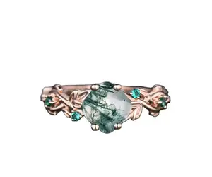 925 Sterling Silver Rose Gold Plated <b>Moss</b> <b>Agate</b> <b>Ring</b> Fashion Jewelry Women Wedding Band <b>Engagement</b> Christmas Gift Wholesale Bulk - Product Image 1