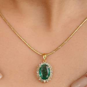 Dernière collection 100% pendentif grande pierre diamant émeraude naturelle tendance luxe 14k or jaune massif Vintage Fine Jewelry - Product Image 2