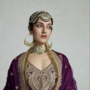 Heavy Designer Collection Chinon Bordado de secuencia de seda con top de trabajo de encaje y Palazzo con Dupatta bordado de secuencia - Product Image 1