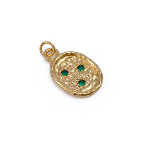 Pendentif ovale en plaqué or d'inspiration vintage avec pierres de zircon vert et breloque texturée pour colliers, fabrication de bijoux de fête-en laiton - Product Image 2