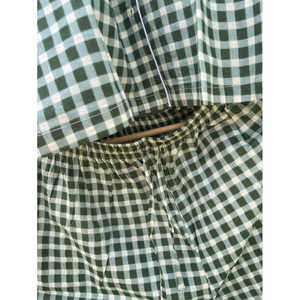 Long Green Gingham Check <b>PYJAMAS</b> Soft Woven Floral Print Homewear Elastic Waist Button Customizable <b>One</b> Fits All Sustainable ODM - Product Image 1
