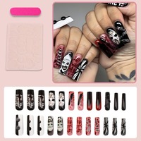 HYC-DZ-1786 Halloween 3D Bloody Skull Gothic Press on Nails Réutilisables Couverture Complète Faux Ongles Design Horreur Sombre 24 Pièces
