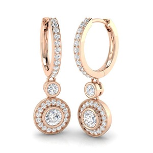 Pendientes colgantes de diseño con corte redondo, diamante cultivado en laboratorio de 1.05 quilates en platino, regalo de aniversario de boda - Product Image 3