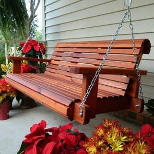 Rustic front porch wooden <b>swing</b> with curved seat and backrest designed for maximum comfort and elegance - Product Image 2