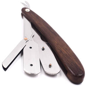 Manche en bois Rasoir de coiffeur à bord droit pour le rasage et l'entraînement au maquillage permanent Lame remplaçable en acier inoxydable - Product Image 4