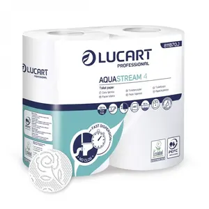 Papel Higiénico Lucart Aquastream 4, Suave, Antiobstrucción, 2 Capas, Pulpa de Madera Virgen, Disolución Rápida, 400 Hojas, Certificación PEFC Ecolabel 56, 8.41kg - Product Image 1