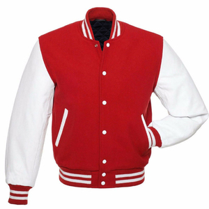 Veste varsity coupe-vent pour homme rouge et blanc, col montant, en laine, hiver, 260g, logo personnalisé sur le devant - Product Image 2