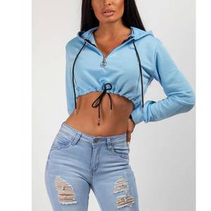 Tops cortos sin mangas para mujer, Top corto sin mangas con espalda cruzada, Camiseta deportiva de doble tela vaquera y algodón liso con cremallera, Sudadera con capucha y Top corto para Fitness y gimnasio - Product Image 5