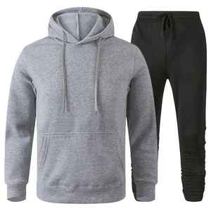 Chándales casuales de primavera para hombre Patchwork Hoded Pullover Chaquetas + Pantalones Conjuntos Hombre Slim Gym Sportswear Conjuntos de dos piezas - Product Image 1