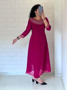 New Elegance Dressing Trend Blooming Georgette With Mirror And <b>Gota</b> Patti Work Kurti Pant Indian Export Quality Woman Fashion - Product Image 3