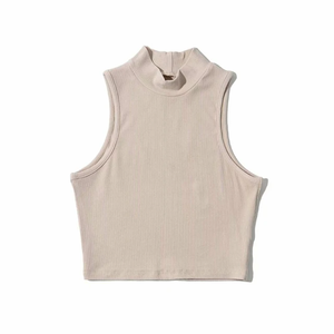 Venta al por mayor de las mujeres sueltas de verano de las mujeres de moda Crop Rib cuello alto blanco sin mangas camisetas sin mangas de colores sólidos Casual camiseta sin mangas - Product Image 4