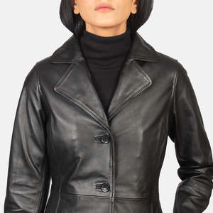 Manteau en cuir réversible noir Alexis à simple boutonnage, imperméable, brodé, tailles XS-XL, parka formelle en nylon tissé imprimé pour automne/hiver - Product Image 6