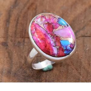 Artisan Pink Oyster Turquoise <b>Ring</b> in Sterling Silver Handmade <b>Statement</b> Jewelry for Women - Product Image 2