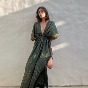 Caftan fait main en coton pour femmes, grande taille 6XL, technique de teinture par cravate, coupe ample, haut de plage d'été imprimé - Product Image 1