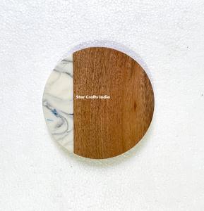 Posavasos navideños para regalar, alfombrillas de resina de madera, almohadillas redondas para el hogar, Hotel, resina epoxi redonda Natural, accesorios de cocina de madera de Acacia, piedra - Product Image 5