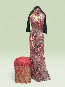 Vestido Dirac Suizo Floral Verde y Azul Cielo con Tela de Chal Bordada a Juego para Mujer, Ropa de Boda - Product Image 4