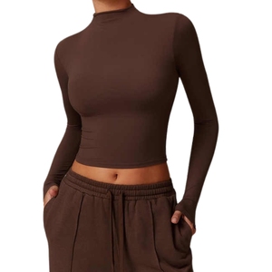 Venta al por mayor de ropa de gimnasio personalizada de secado rápido Slim Fit Crop Top de manga larga apretado Fitness camiseta para mujeres deportes y ropa deportiva gimnasio Tops - Product Image 4