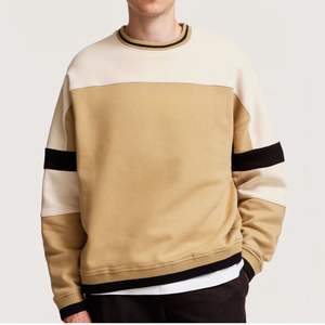 Sudadera Color Block Beige, Elegante, Manga Larga, Cuello Redondo Informal, Moderna, Cómoda, de Algodón, Unisex, Deportiva - Product Image 3