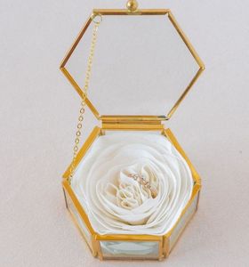 Joyero Vintage de cristal, organizador de exhibición de joyería geométrica dorada, caja de recuerdo, caja decorativa para el hogar - Product Image 1