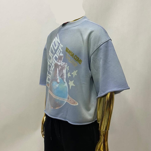 เสื้อยืดเทอร์รี่ทรงโอเวอร์ไซส์สไตล์วินเทจสำหรับผู้ชายเสื้อยืดลายกราฟิกแนวฮิปฮอปซักแล้วดูไม่มีความสุข - Product Image 4