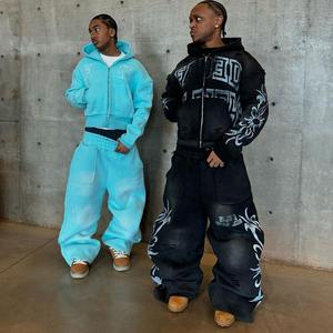 Heavyweight Cotton Two Piece Sets Men <b>Oversized</b> Tracksuit Set Custom Vintage Washed Men <b>Sweatpants</b> and Hoodie Set - Product Image 1