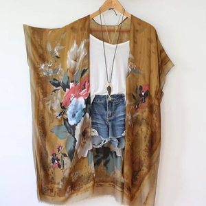 Gold Rush Boho Kimono Floral Robe Style Wrap Summer Cover Up pour les femmes - Product Image 1
