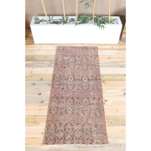 Tapis turc vintage, tapis de 2,5 x 5,7 pieds, tapis marron bleu à motifs floraux - Product Image 1