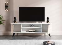 Meuble TV Matmazel blanc et gris moderne du fabricant turc, en bois, réglable et convertible, pour salon et chambre à coucher, style européen