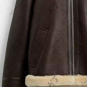 Chaqueta de Cuero de Oveja Marrón para Hombre, Chaqueta Bomber de Primavera, Impermeable, con Capucha y Cremallera - Product Image 5