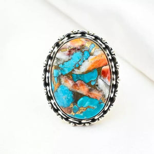 Classics Design Huître Épineuse Cuivre Turquoise 10x14mm Forme Ovale Argent Sterling 925 Style Bohème Déclaration Bijoux Turquoise - Product Image 4