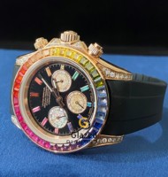 Dreifach Chronograph Regenbogenfarben Moissanit Diamant Automatische Edelstahl Mechanische Uhr für Herren Schwarz Edelstahl 41mm