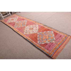 Alfombra Turca Vintage de 3x10.8 pies (92x328 cm), Alfombra Geométrica Herki Naranja Rosa - Product Image 3