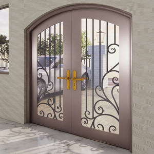 Puerta de Casa de hierro forjado con diseño de desplazamiento simétrico, Marco recubierto de negro y vidrio templado de vista completa para exteriores elegantes - Product Image 5