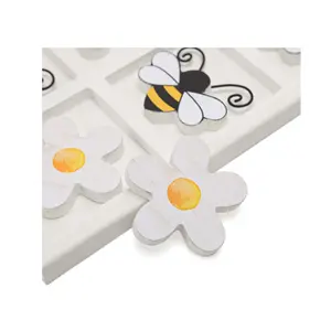 Premium Design Bee Tic Tac Toe Wood Board Game for Kids Family 10.6 Inch Wooden Coffee Table Cabin Decor White