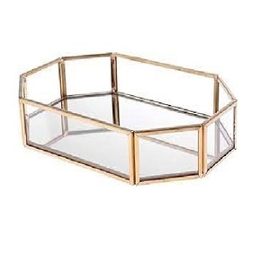 Customizable round Jewelry Serving <b>Tray</b> Metallic Gold Metal <b>with</b> <b>Mirror</b> Glass Tabletop for Perfume Vanity Home Decor - Product Image 6