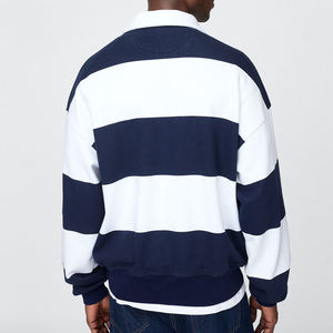 Jersey con logotipo personalizado para hombre 100% algodón polar de gran tamaño cuello redondo bordado sudadera pulóver a rayas sudadera de gran tamaño - Product Image 3