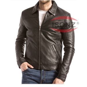Veste en cuir décontractée pour homme, de qualité supérieure, noire, coupe-vent, pour l'hiver, par ISONZ - Product Image 2