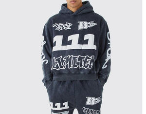 Dernier arrivage Survêtement à manches longues et col à capuche imprimé bouffant pour hommes Streetwear pour l'hiver - Product Image 4