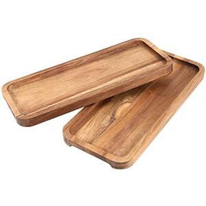 Bandeja de madera de acacia real con logotipo personalizado de alta calidad Plato de servicio de dos piezas Rectángulo decorativo con acabado natural - Product Image 4