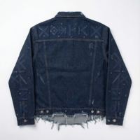 Veste en jean épaisse coupe-vent éco-responsable personnalisée pour femme avec appliques en tissu, patchwork croisé et strass cloutés