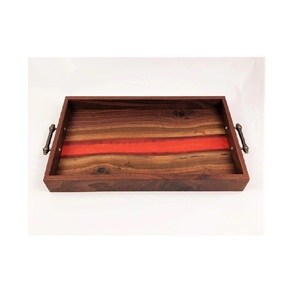 ถาดเสิร์ฟไม้เรซินอีพ็อกซี่ด้ามจับเหล็กดีไซน์เรียบง่ายถาดเสิร์ฟแล็กเกอร์ไม้ - Product Image 5