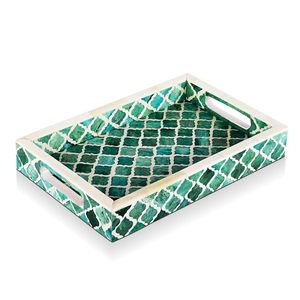 Bandeja para servir con incrustaciones de hueso Diseño de madera hecho a mano tradicional Bandeja para servir con incrustaciones de hueso con patrón floral Artesanía India - Product Image 4