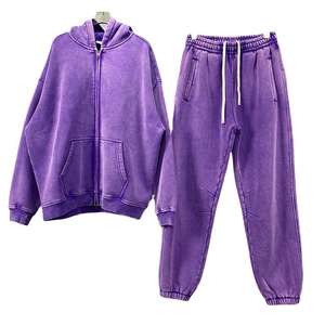 ชุดวิ่งจ๊อกกิ้งแนววินเทจแบบกำหนดเองชุดวอร์มกรดซักเหงื่อมีฮู้ดและขาตรงกางเกงวอร์มขาบานชุดวอร์มสำหรับผู้ชาย - Product Image 5